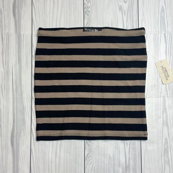 NWT Y2K Vintage Forever 21 Striped Micro Mini Skirt Black and tan medium - Picture 3 of 8